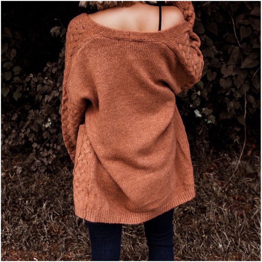 Cozy Rust Open Front Oversized Cardigan - Picture 4 of 4